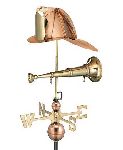 Good Directions Fireman's Hat & Trumpet Weathervane - Polished Copper