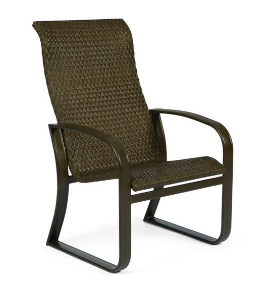 Cayman Isle Sling Aluminum Woven High – Back Dining Arm Chair – Flat Weave