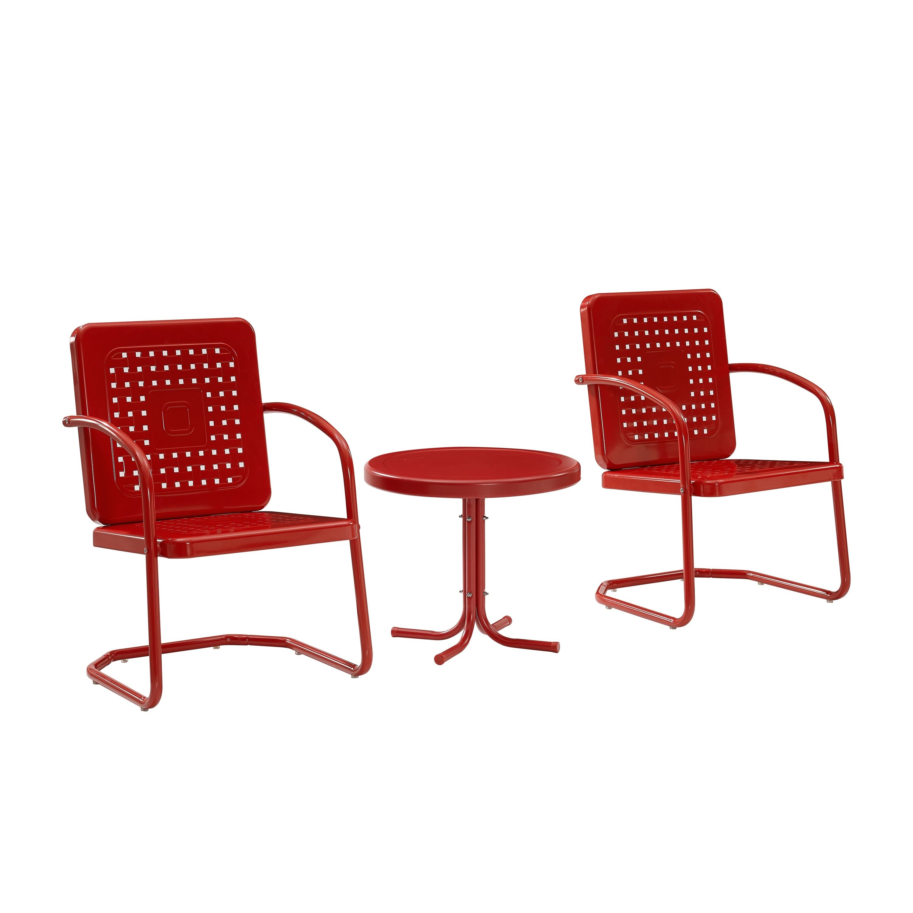 Retro Metal Bates 3 Piece Outdoor Chair Set, Retro Red Metal Outdoor Chairs